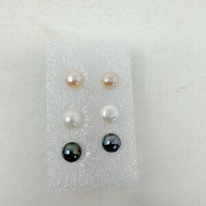 Shop LC Set of 3 Freshwater Multi Color Pearl Stainless Steel Stud Earrings 5496